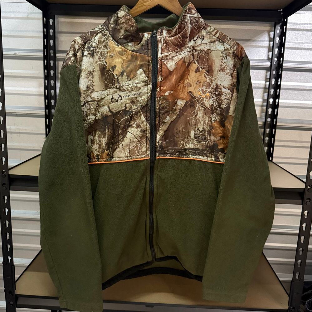 Realtree Edge Camo Fleece Full Zip Jacket Olive Green Hunting Mens XL